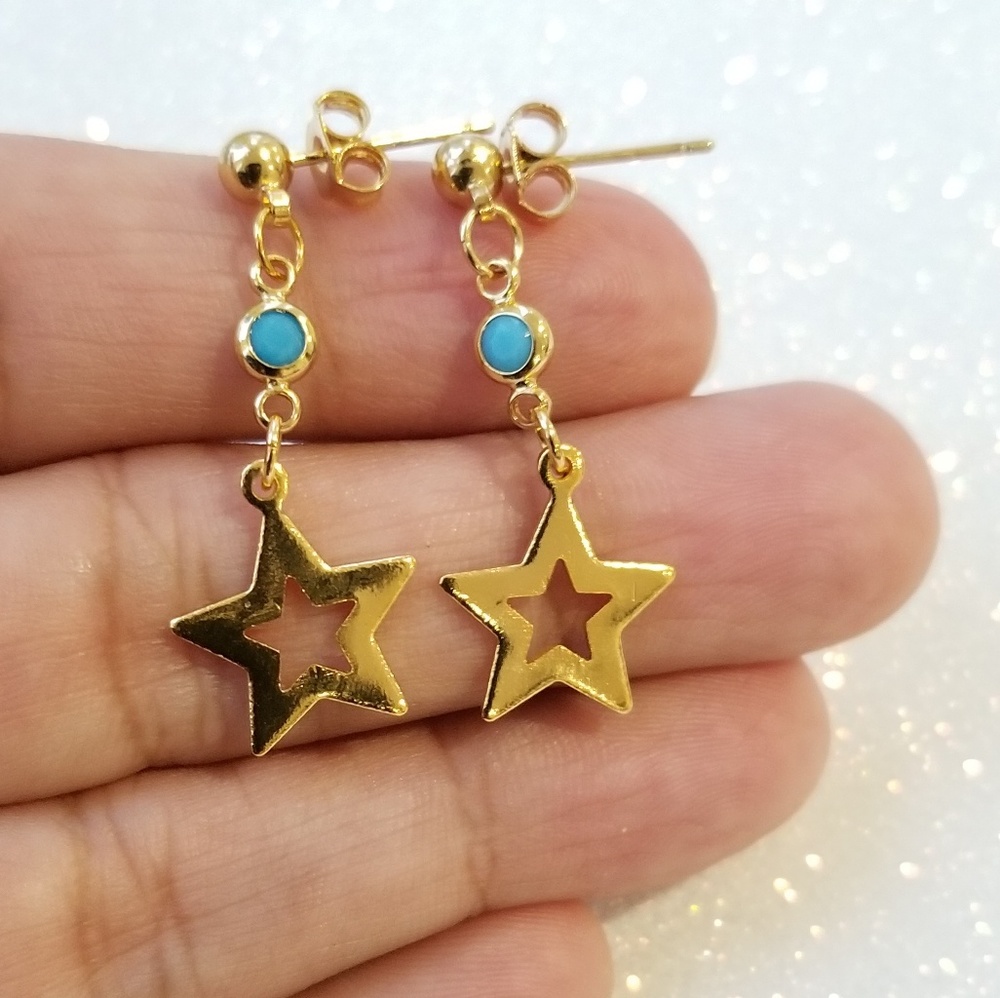 Star charm turquoise stone earrings - Picture 2 of 4